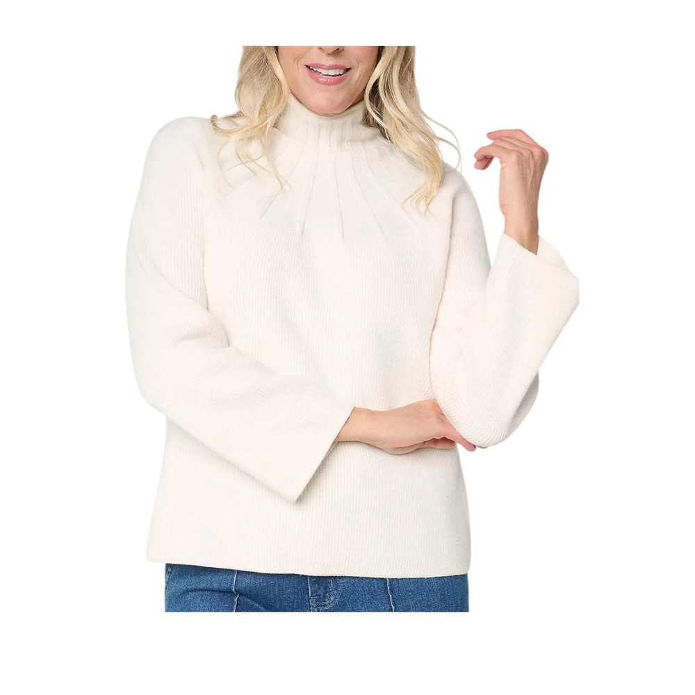 Me by Jennie Garth Mock Neck Raglan Sleeve Sweater White Sand - Regular